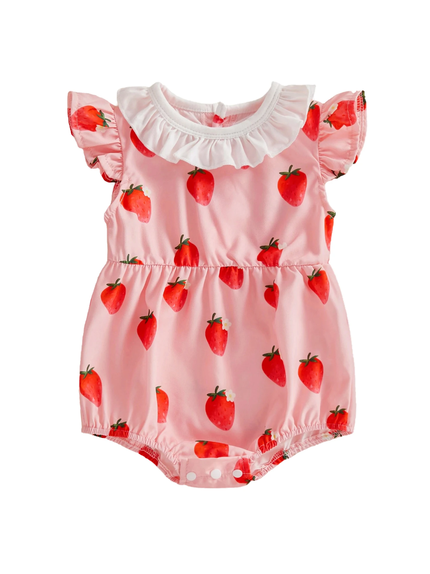 Toddler Girls Floral Print Ruffle Sleeve Romper Round Neck Cotton Jumpsuit Summer Outfit for Playtime and Parties