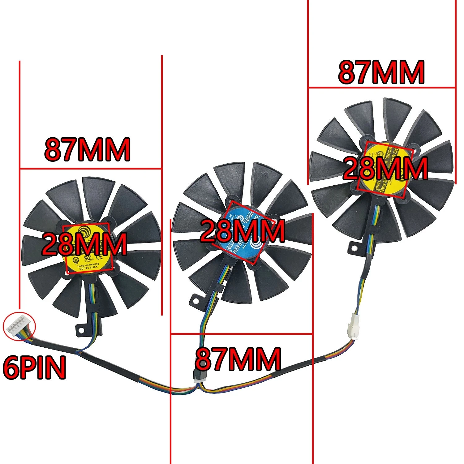 NEW Cooling Fan 3PCS 88MM 6PIN T129215SU PLD09210S12HH FDC110U12S9-C RX VEGA64 56 For ASUS GTX1080 1070 RX590 580 480 R9 390