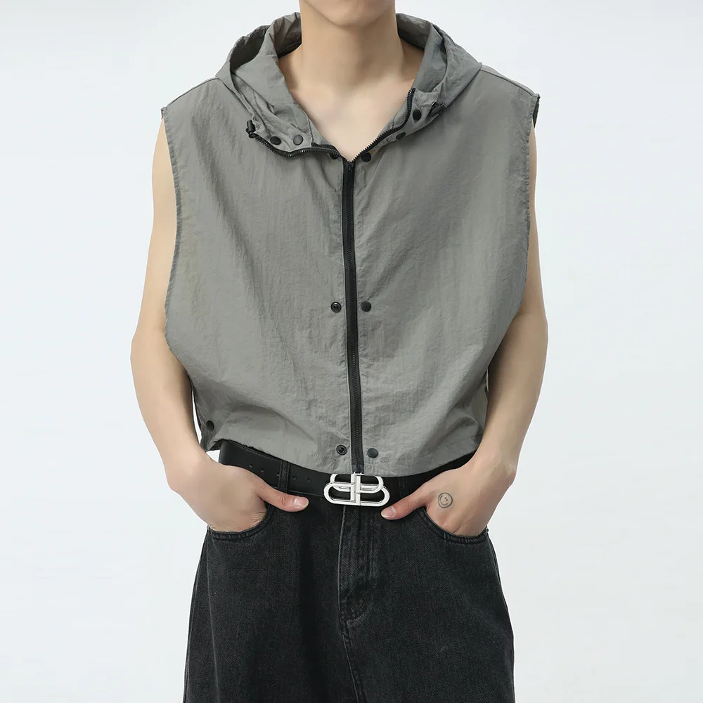 Men's 2024 Spring New Loose Comfort Vests Fashion Personality Hooded Zipper Sleeveless Casual Vest Solid Color Men's Clothes