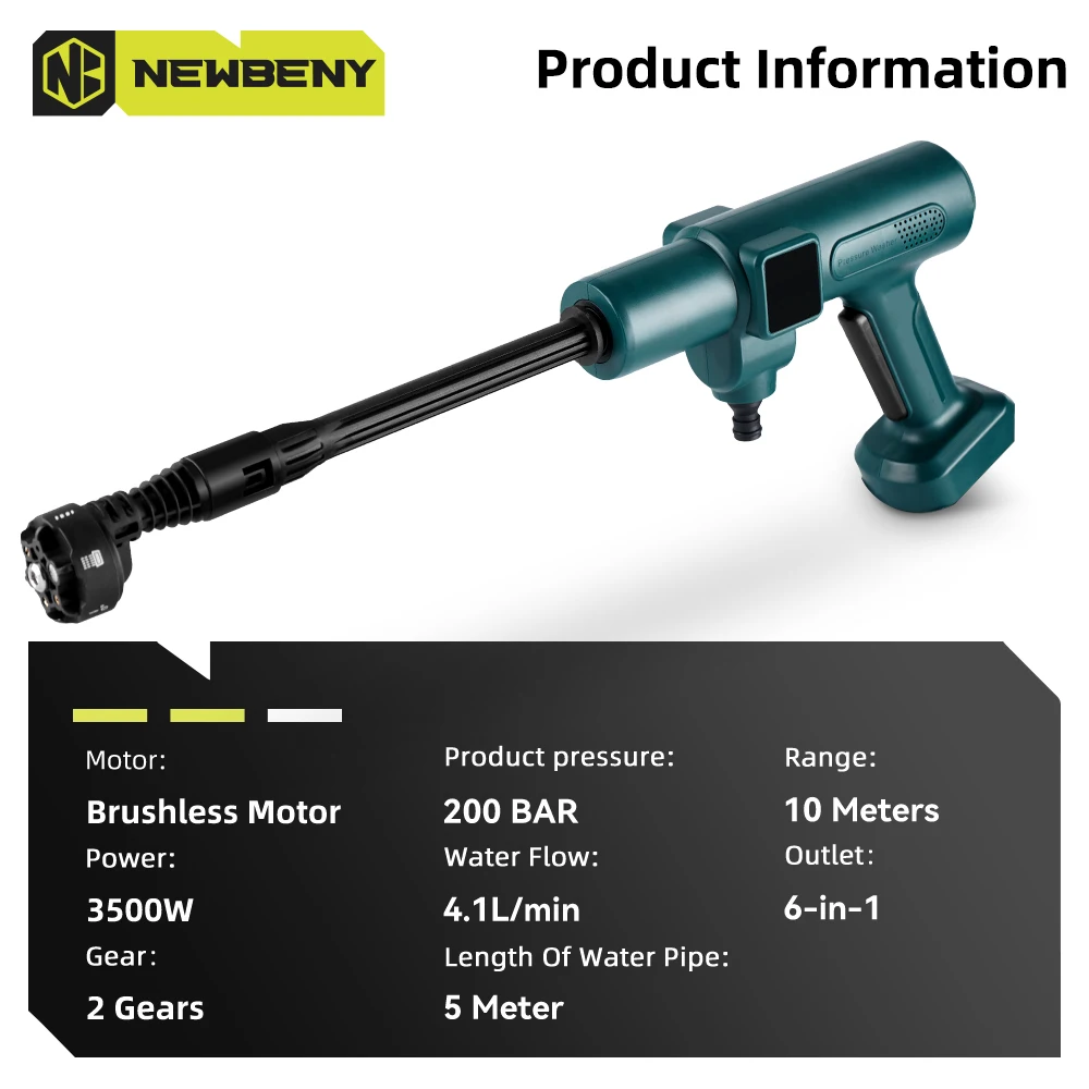 NEWBENY 200Bar Cordless Pressure Washer Gun 2