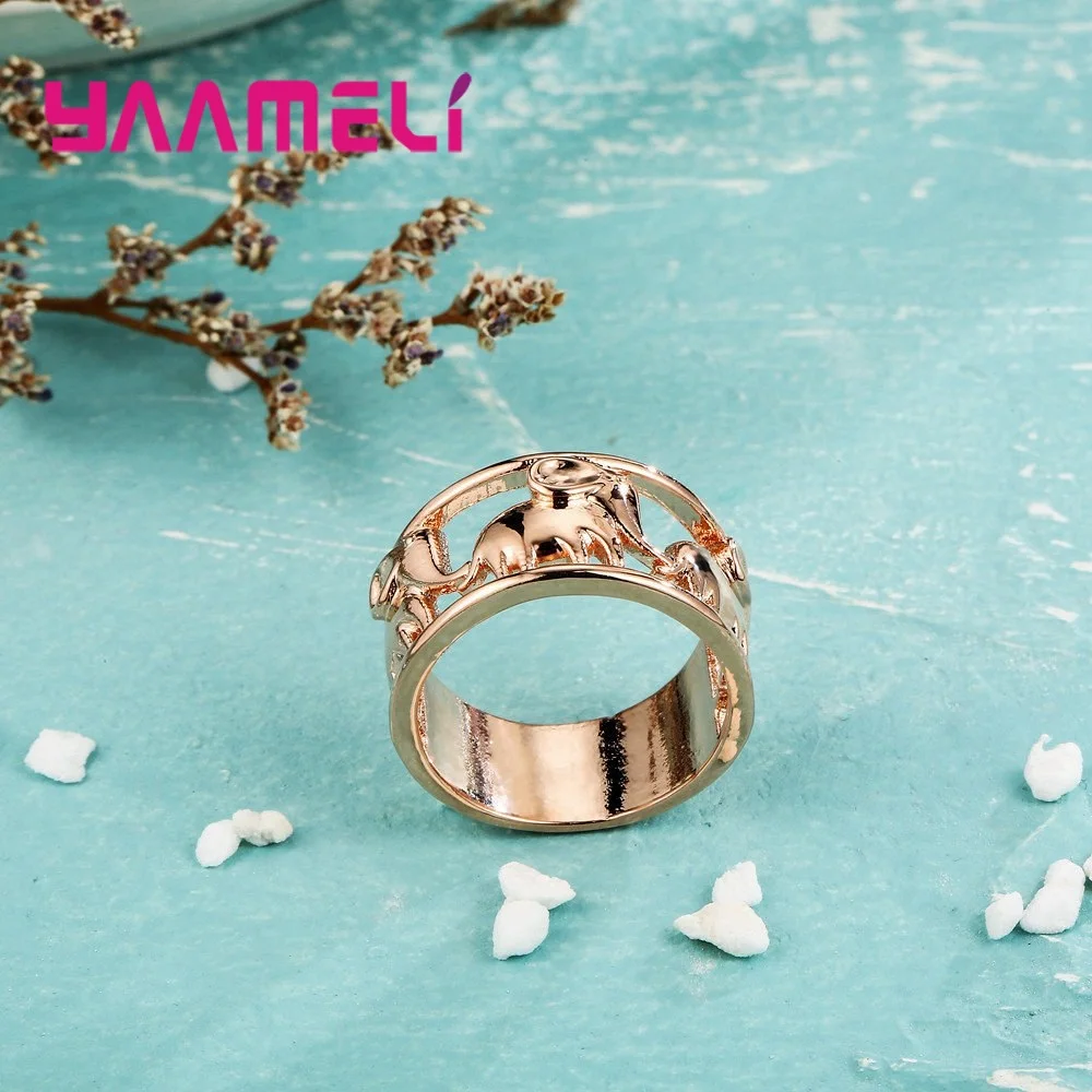 Factory Price Amazing Special Elephant Design Width Rose Gold Finger Rings For Women Men Different Present Jewelry 4