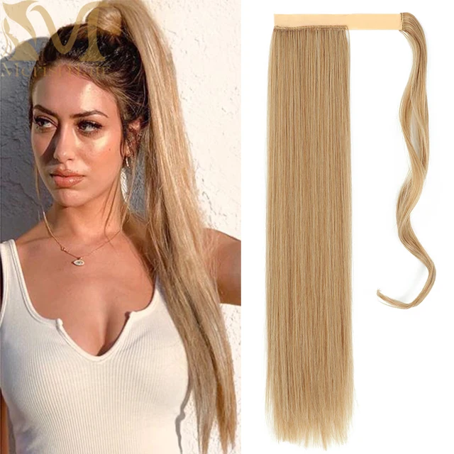 MERISIHAIR Synthetic Long Straight Wrap Around Clip In Ponytail Hair Extension Heat Reistan Pony Tail Fake Hair 66-m27-613