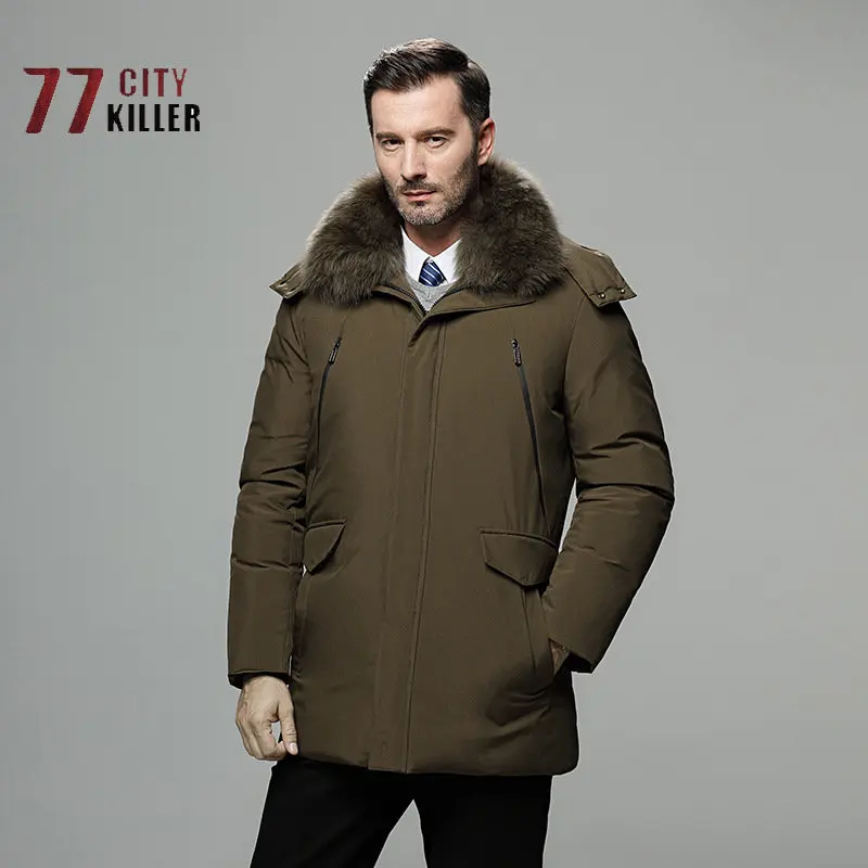 

Men's Casual Plush Thickened Mid Length Down Jacket Lapel Hooded Zipper Multi Pocket Parker Men's Plus Size Winter Clothes