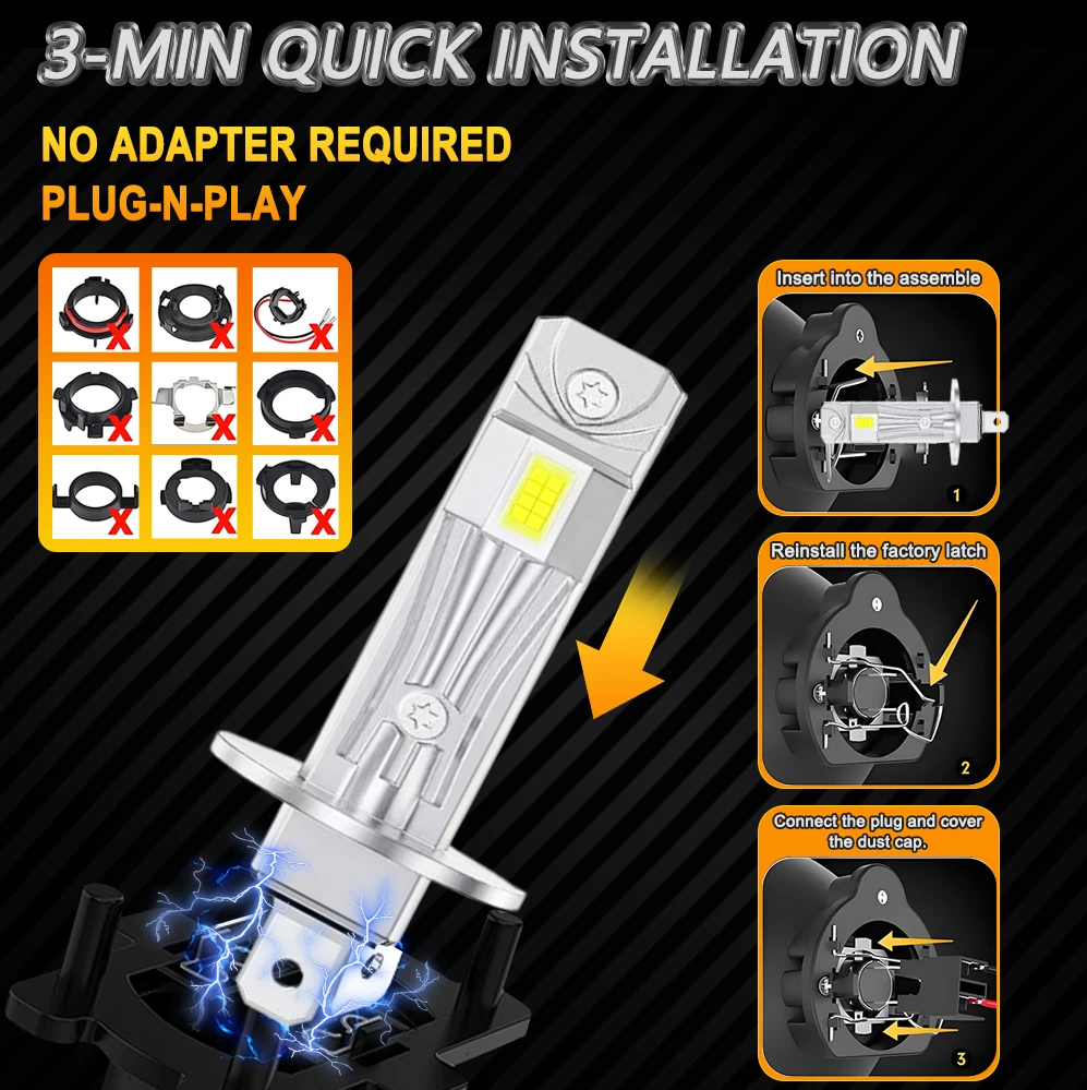 Ultra-Bright H1 LED Headlight Bulb - CANBUS 800,000LM, 360-Degree Illumination, 6000K White Beam