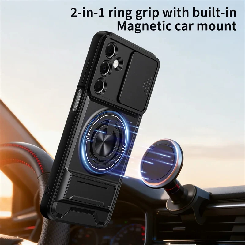 Enhanced Armor Case with Magnetic Stand Holder and Lens Protection Cover
