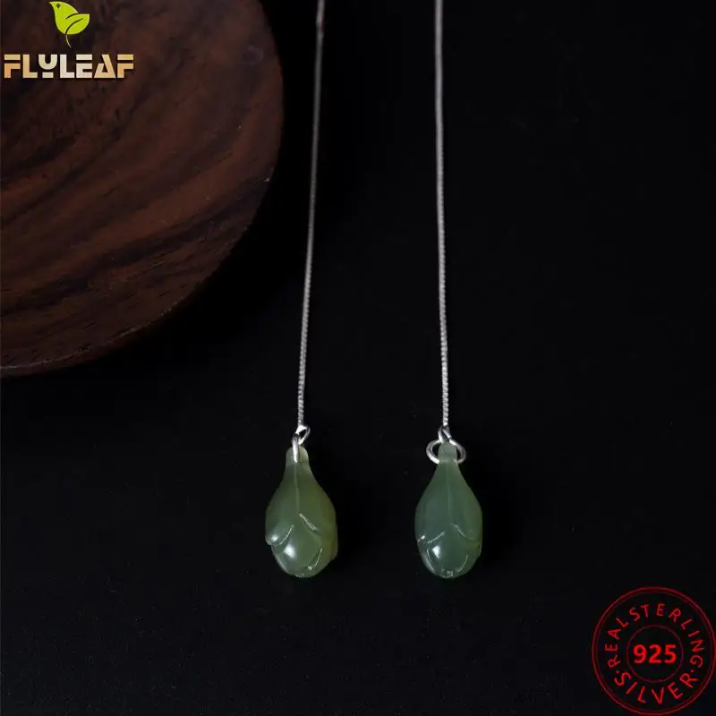 

Real 925 Sterling Silver Jewelry Natural Jade Magnolia Flower Drop Earrings For Women Original Design Luxury Femme Accessories