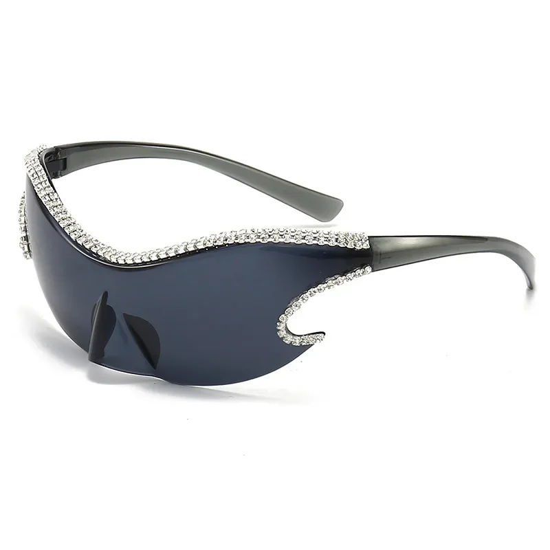 

Moving windproof dazzling sunglasses male cross border future technology wind one-piece diamond-encrusted sunglasses female