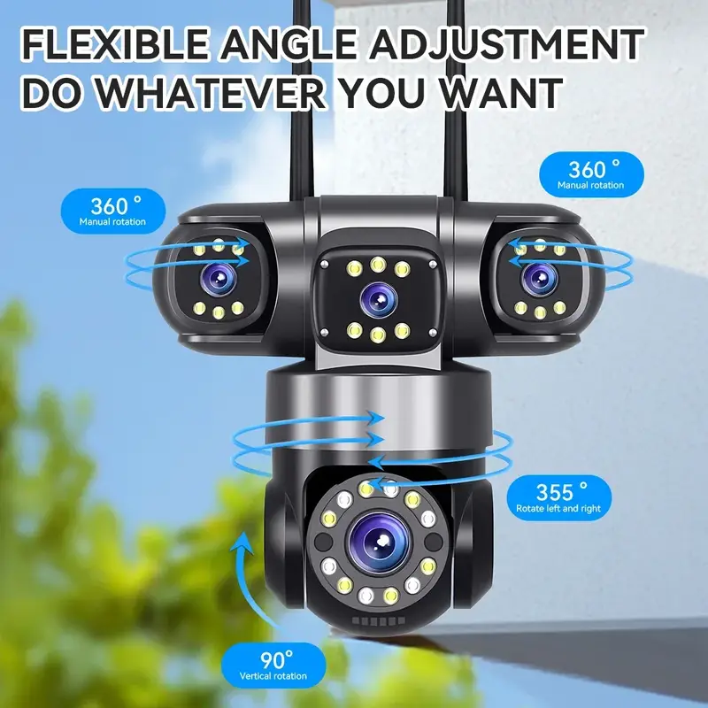 10K 20MP Home Security Outdoor WiFi Camera 4 Lens 4 Screen 360° 16X Zoom CCTV Wireless Surveillance PTZ Cam Security Protection - Image 3
