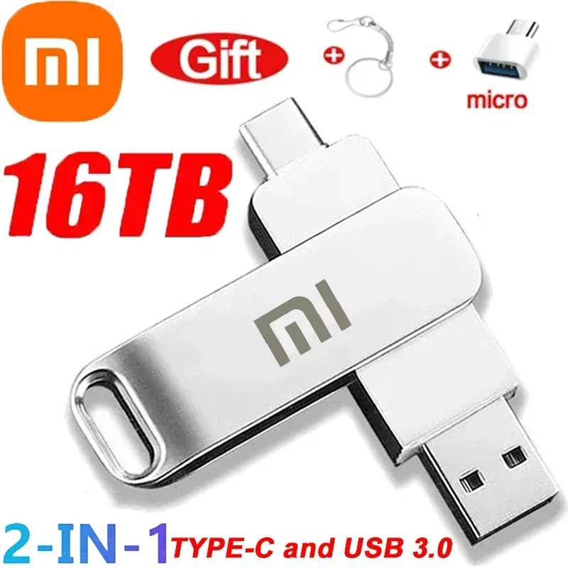 샤오미 USB 3.1 플래시 드라이브, 고속 전송 저장 메모리, 방수 금속 U 디스크, 2TB 대용량 플래시 디스크, 16TB, 8TB 