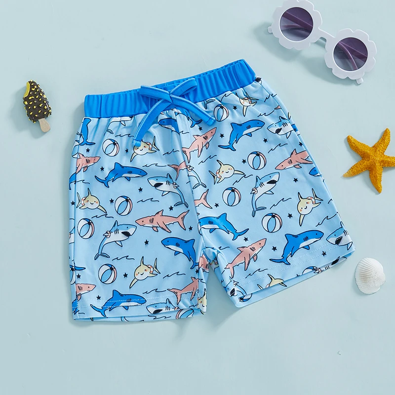 Toddler Boys Swim Trunks Cute Shark/Sea Turtle Print Elastic Waist Beach Shorts Kid Board Shorts