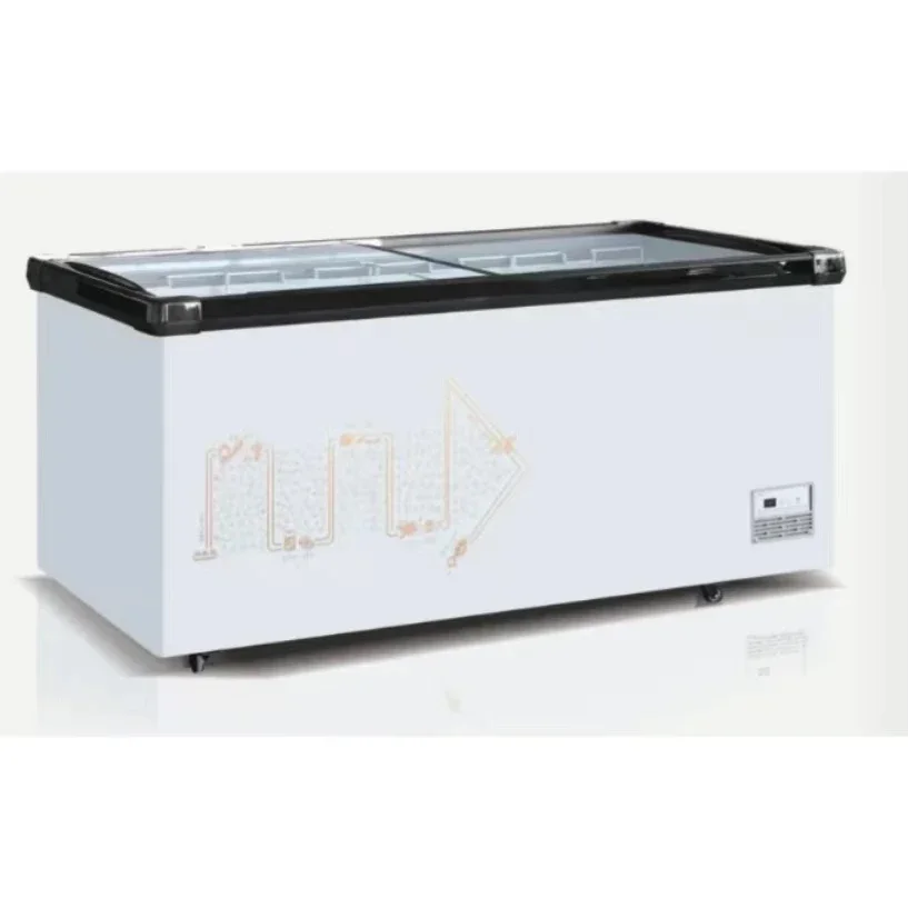 Glass Door Freezer Supermarket Chest Horizontal Deep Island Freezer Display Refrigerator