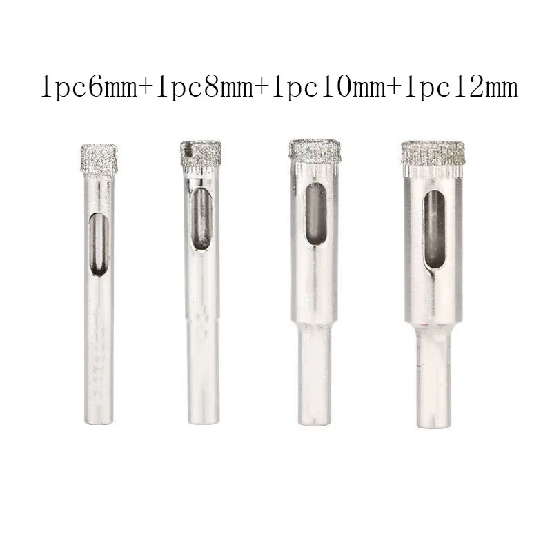 4pc 6mm 8mm 10mm 12mm Diamond Coated Tile Marble Glass Ceramic Hole Saw Drilling Bits Power Tools Accessories