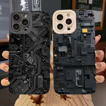 Creative Circuit Board Pattern Silicone Phone Case For iPhone 16 14 15 13 12 11 Pro Max 16E 8 7 Plus XR X Shockproof Soft Cover 1