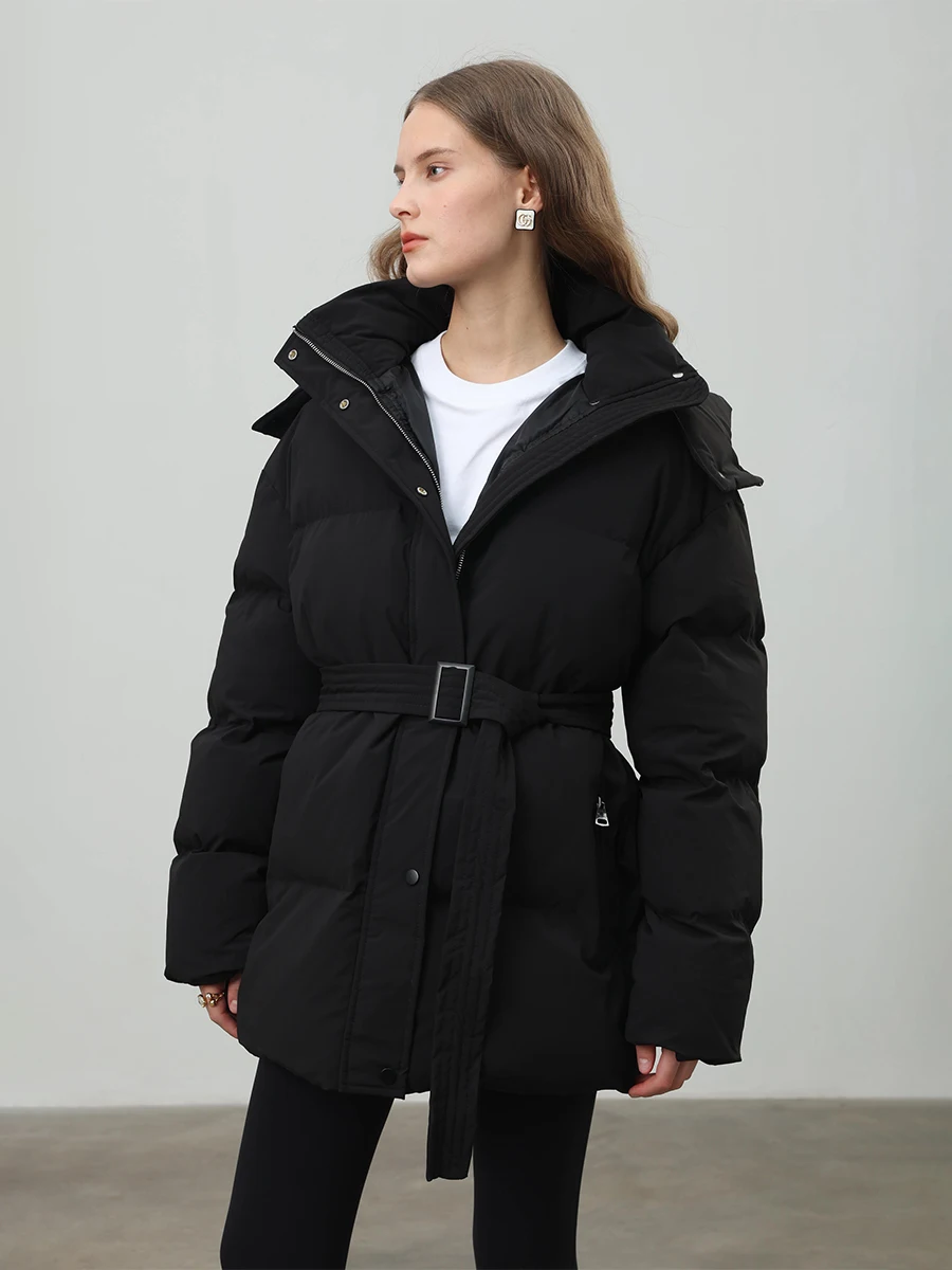 Bornladies Women's Winter New Drawstring Slim Fit Cotton Jacket  Hooded Zipper Cotton Robe Comfortable Warm Bread Jacket