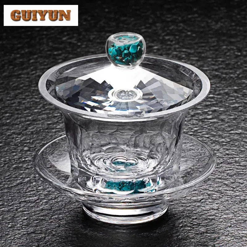 150ml Boutique Turquoise Crystal Glass Gaiwan High Borosilicate Tea Tureen Tea Brewing Cover Bowl Teaset Supplies Ornaments Gift