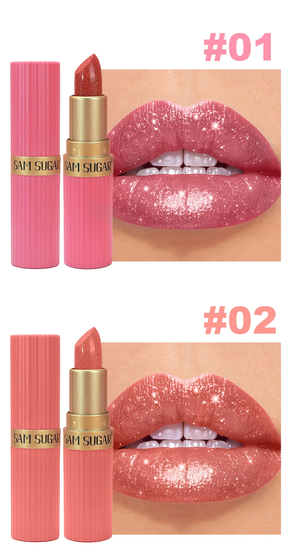 Brown Pearlescent Lipstick Waterproof Glitter Metallic Lip Gloss_voghion.com