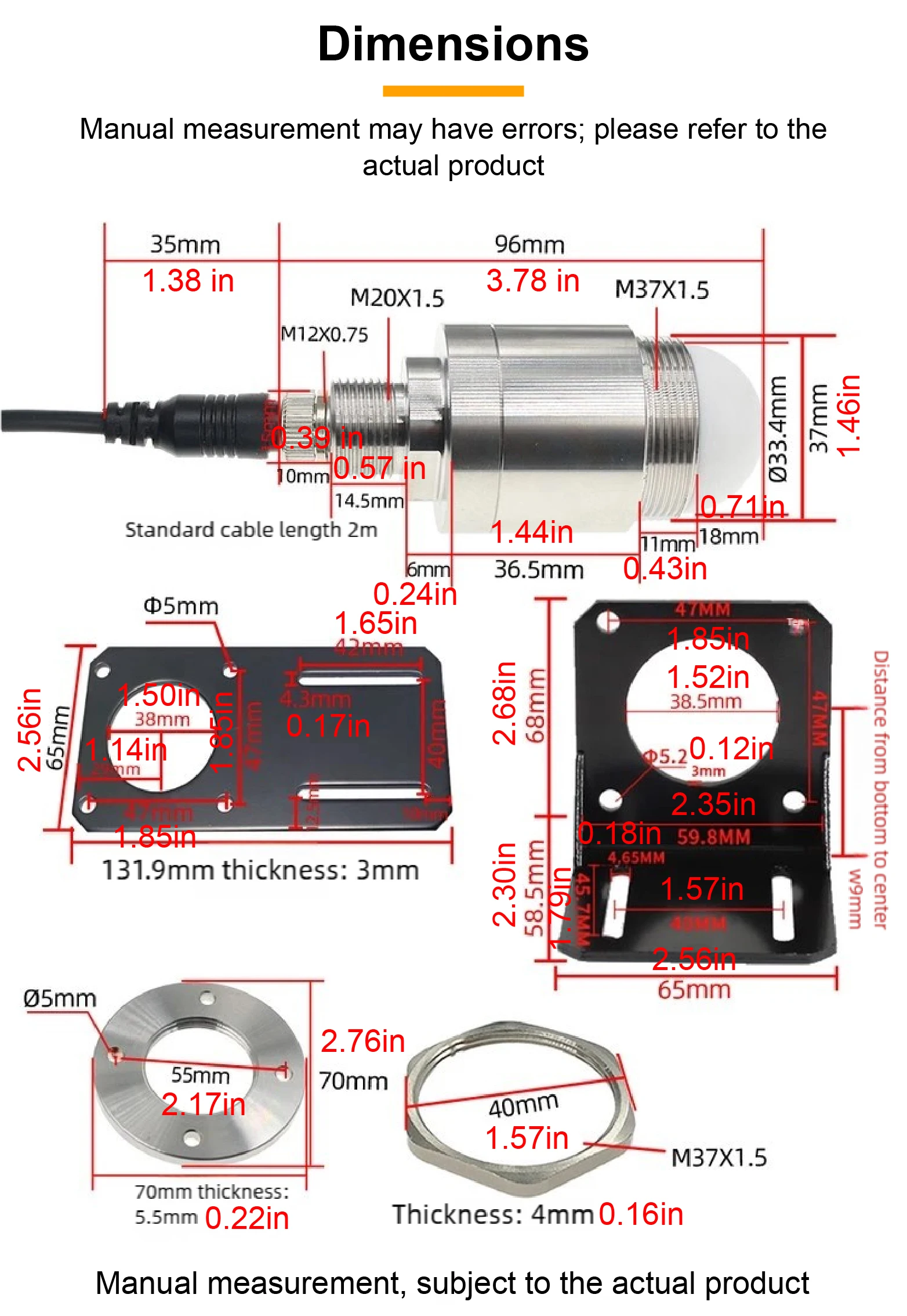 80GHz Aviation Connector Radar Level Sensor Waterproof Stainless Steel 3-12m RS4