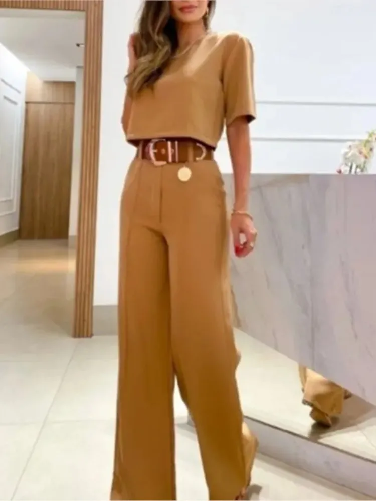 2023 Summer 2 Piece Sets Women Casual Crop Top T Shirt Outfit Long Pant Sets Tracksuit Two Piece Set  Korean Fashion Clothing