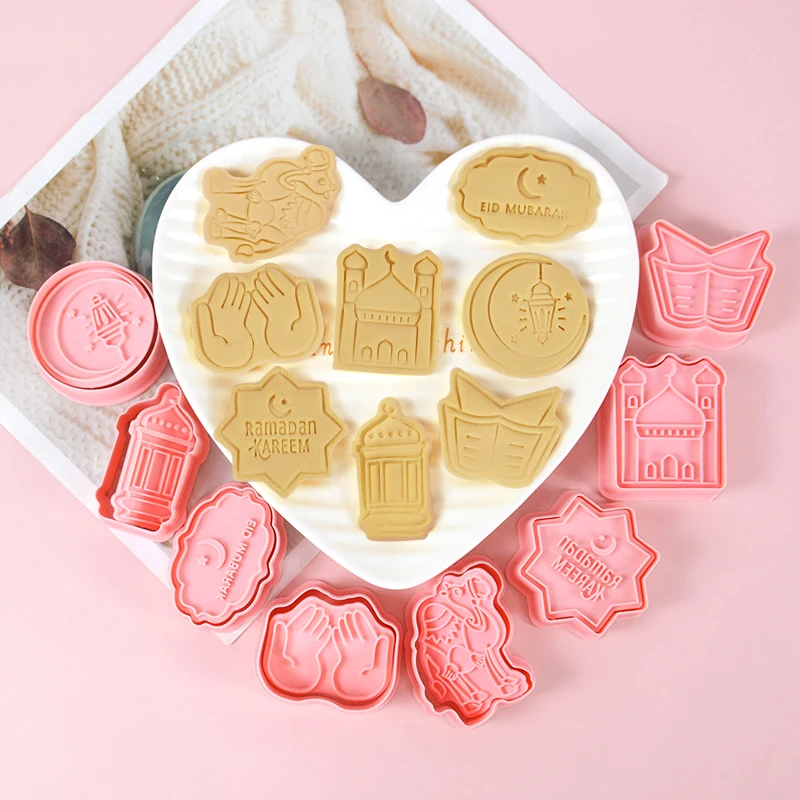 Ramadan Cookie Cutters Plastic 3D Camel Moon Star Pressable Biscuit Mold Cookie Stamp Islamic Muslim Kitchen Baking Pastry Tools