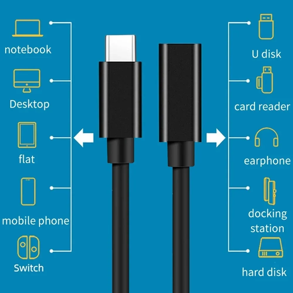 Type C Extension Cable 1M Gold Plated USB C Charger
