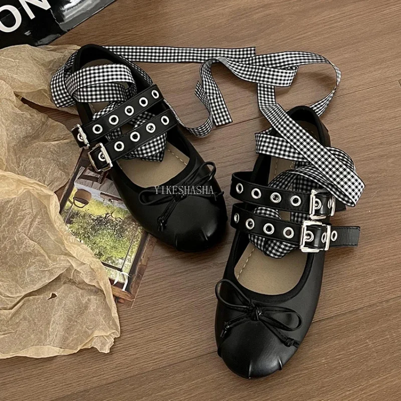 

Сандалии женские с круглым носком, балетки на плоской подошве, с бантом «Ласточка», модная дизайнерская удобная обувь в ретро стиле