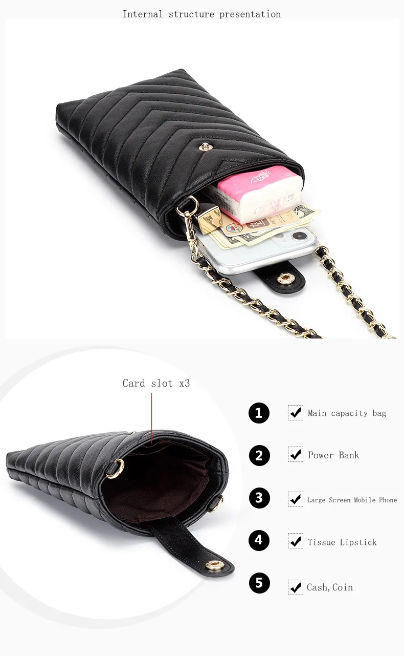 New girl shoulder bags mini sheepskin chain mobile phone women's bag female leather diagonal bag fashion mobile phone bags