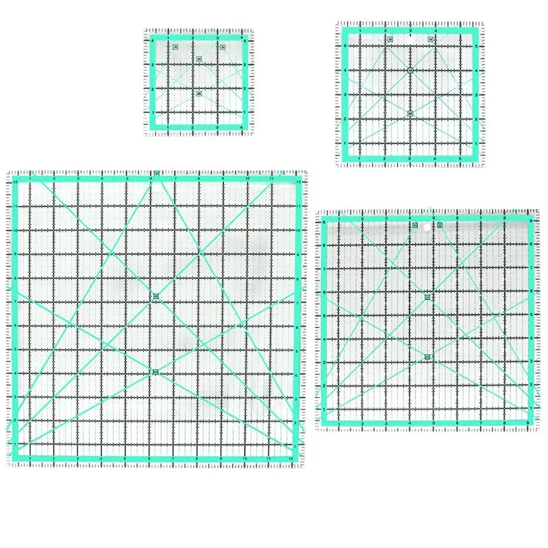 AB15-4PCS 사각 퀼팅 자(12.5/9.5/6/4.5인치) 봉제 아크릴 자 미끄럼 방지 자 DIY 퀼팅 도구 내구성