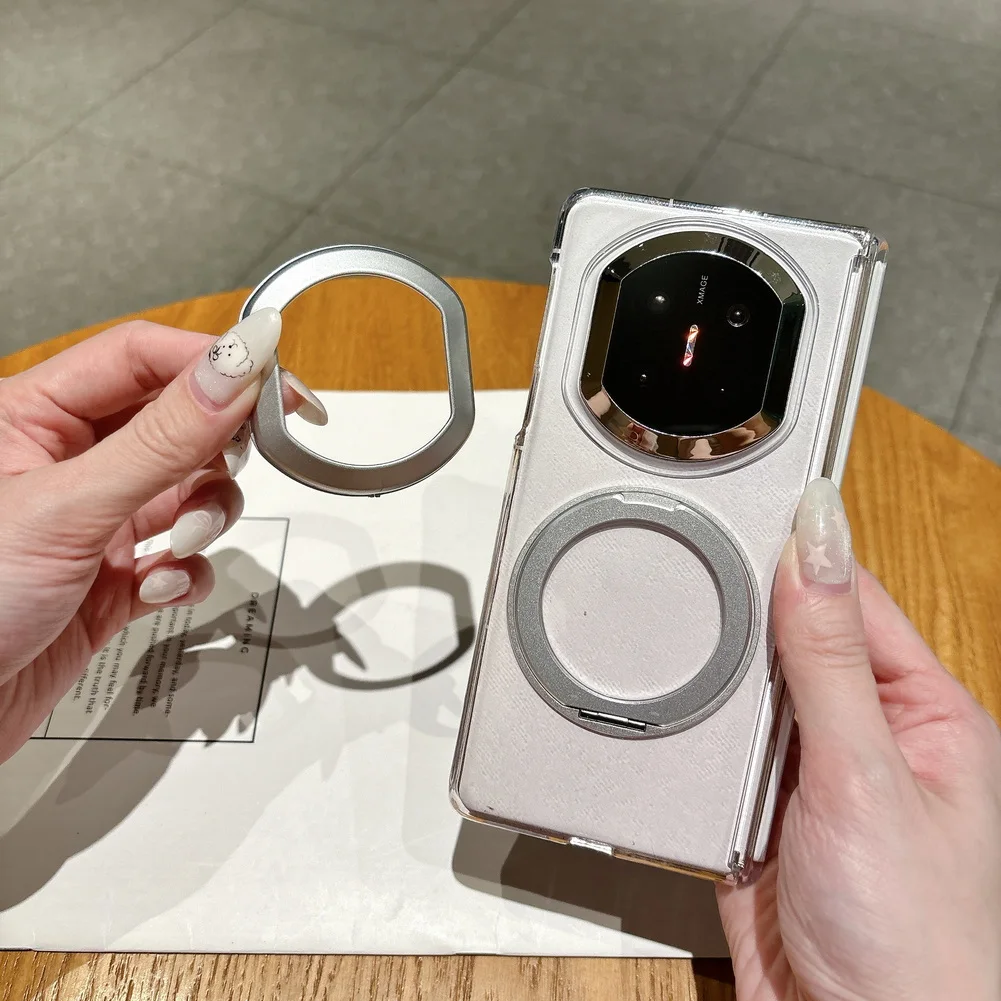 Magnetic Transparent Phone Case With Metal Rotating Ring Stand_voghion.com