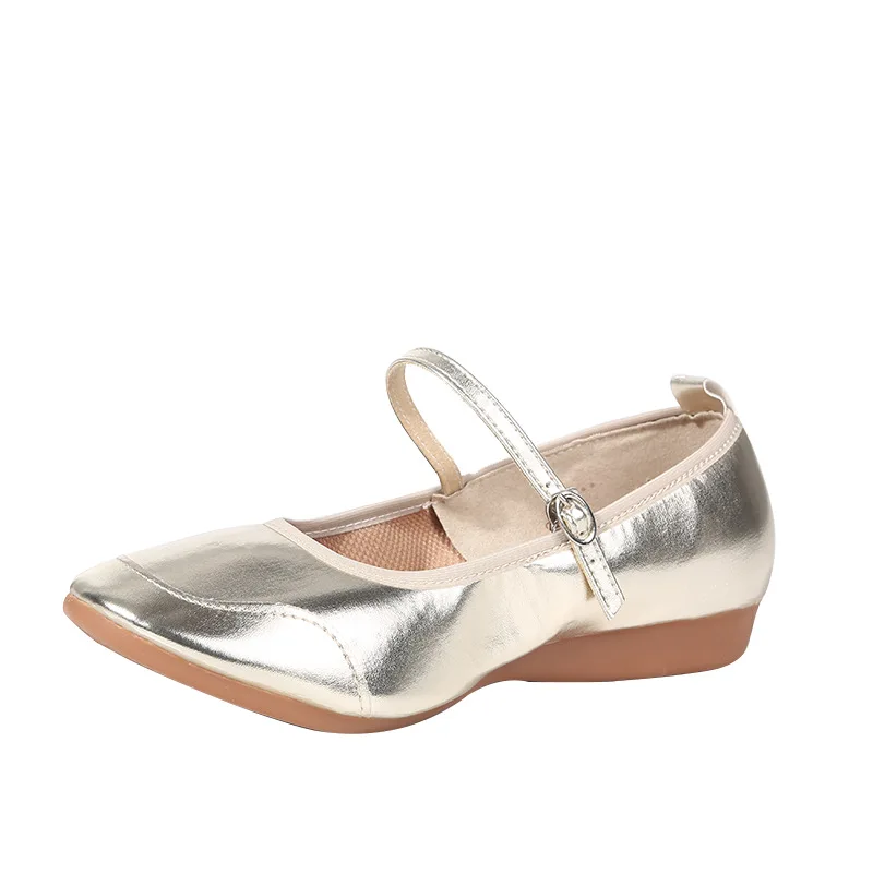 thumbnail image 1 of Cuero brillante para mujer, niña, salón de baile latino, práctica de Salsa moderna, zapatos de baile con punta cerrada, parte inferior de tendón de ternera suave, 1 of 5