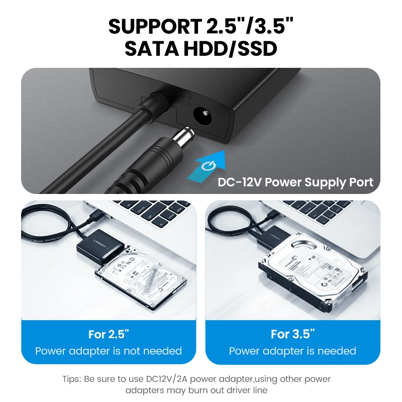 UGREEN SATA-USB 어댑터 USB 3.0 2.0-Sata 3 케이블 변환기 Cabo 2.5 3.5 HDD SSD 하드 디스크 드라이브 Sata-USB 어댑터