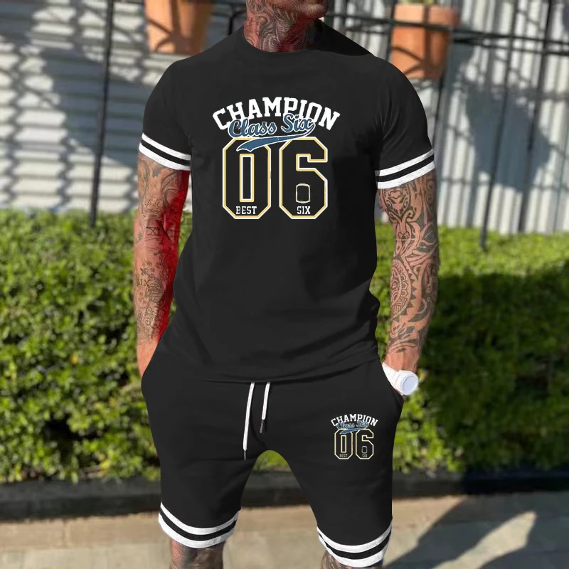 2024 New men's clothing summer crewneck short-sleeved casual sportswear basketball sports digital print two-piece set