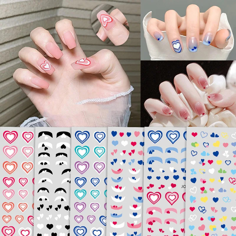 

Fashion heart stickers gradient blue red white black nail tip decoration DIY manicure accessories slider nail decals YJ114