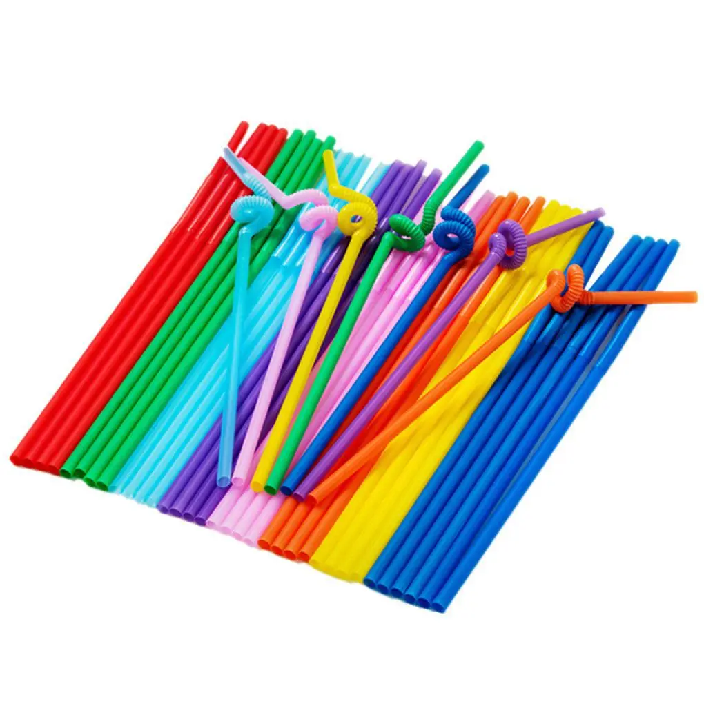 New Beverage Colorful Party Drinking Straws Bend Plastic Curved Extra Long 