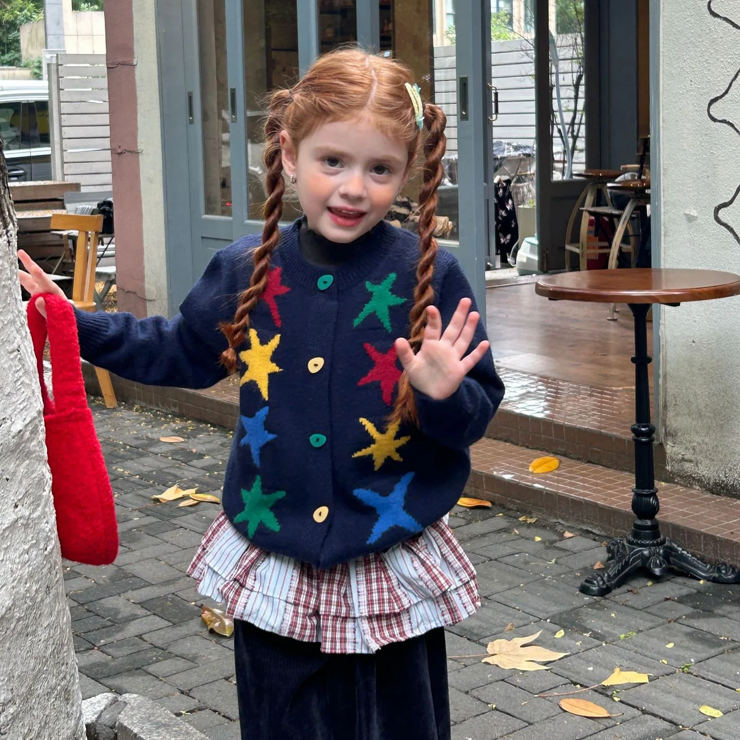 2025 가을 신상 유행 서양 스타일 여아 화려한 별 가디건 네이비 블루 스웨터 자켓