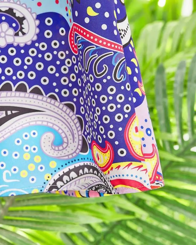 Paisley Print Bell Sleeve Mini Casual Dress Straight V-Neck Daily