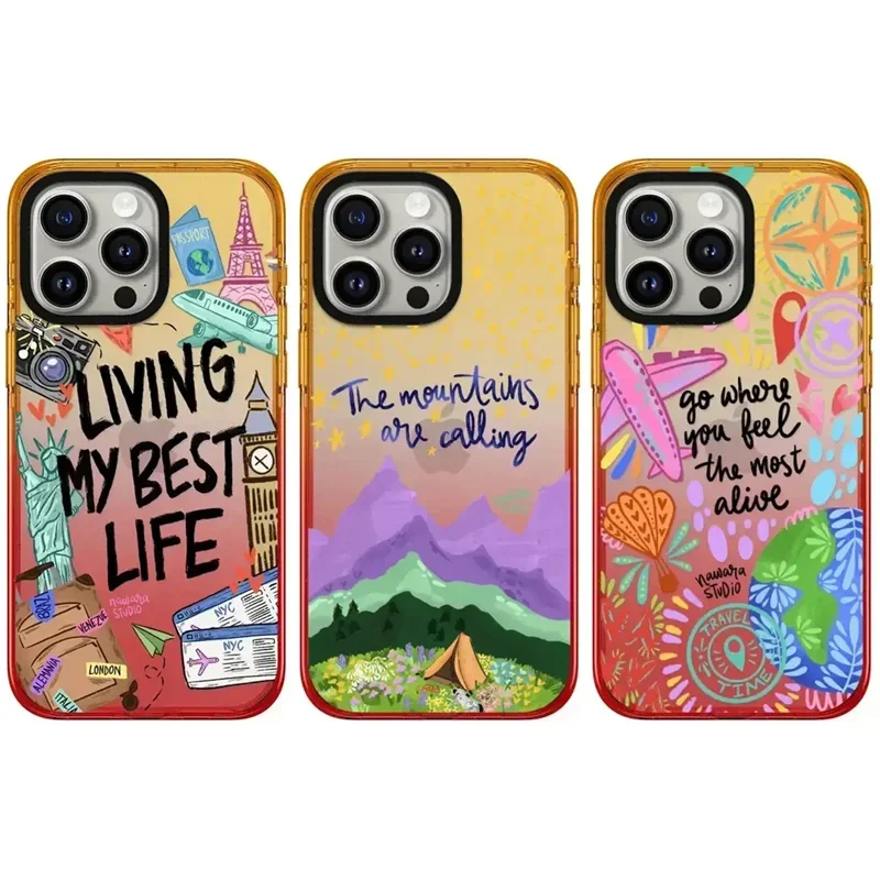 

Peach Gradient Border 2.0 Acrylic Travel Pattern iPhone 11 12 13 14 15 Pro Max Protective Case