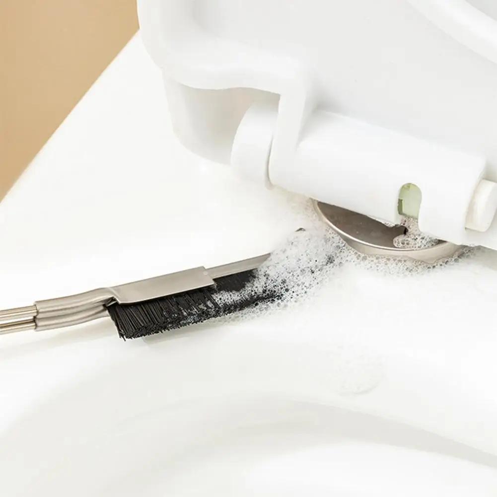 25cm Crevice Brush Long Handle Easy Cleaning Narrow Gaps Stainless Steel Nylon Bristles Multi-angle Seam Corners Cleaning Brush