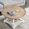Farmhouse Round Coffee Table,  Wood Tray Top Circle Coffee Table with Storage Shelf Rustic Style 5