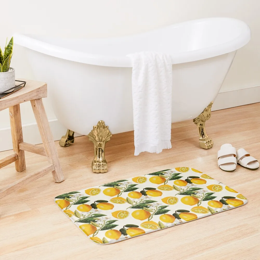 

Summer, citrus ,floral Mediterranean style ,lemon fruit pattern Bath Mat Carpet Rug Waterproof Bathroom Rugs Bedroom Carpet Mat