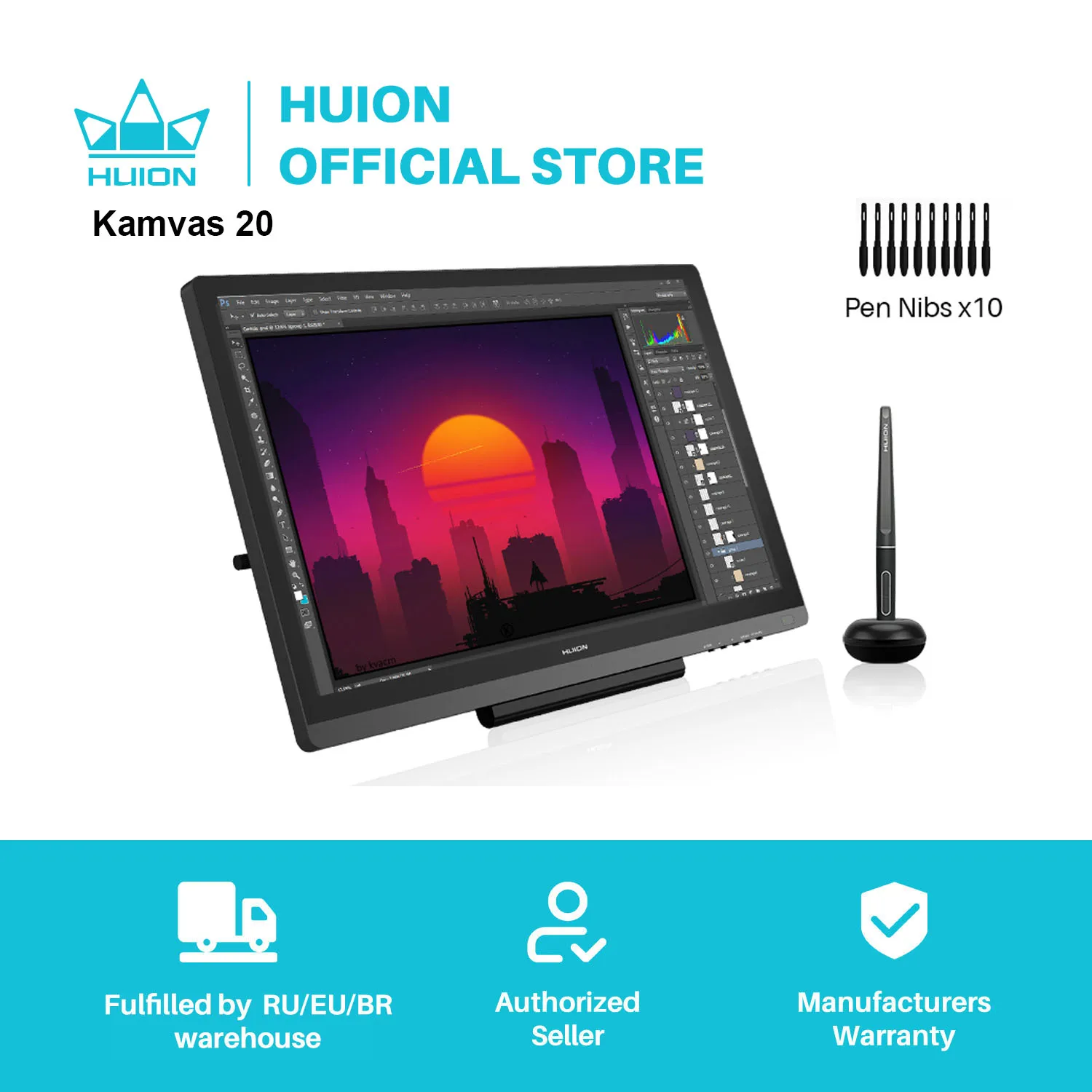 Huion Kamvas 20 Monitor Per Tablet Grafico 19.5 Pollici Senza Batteria 8192 Livelli Penna Ips Con Monitor Per Tablet Con Penna Ag Glass 120% Srgb