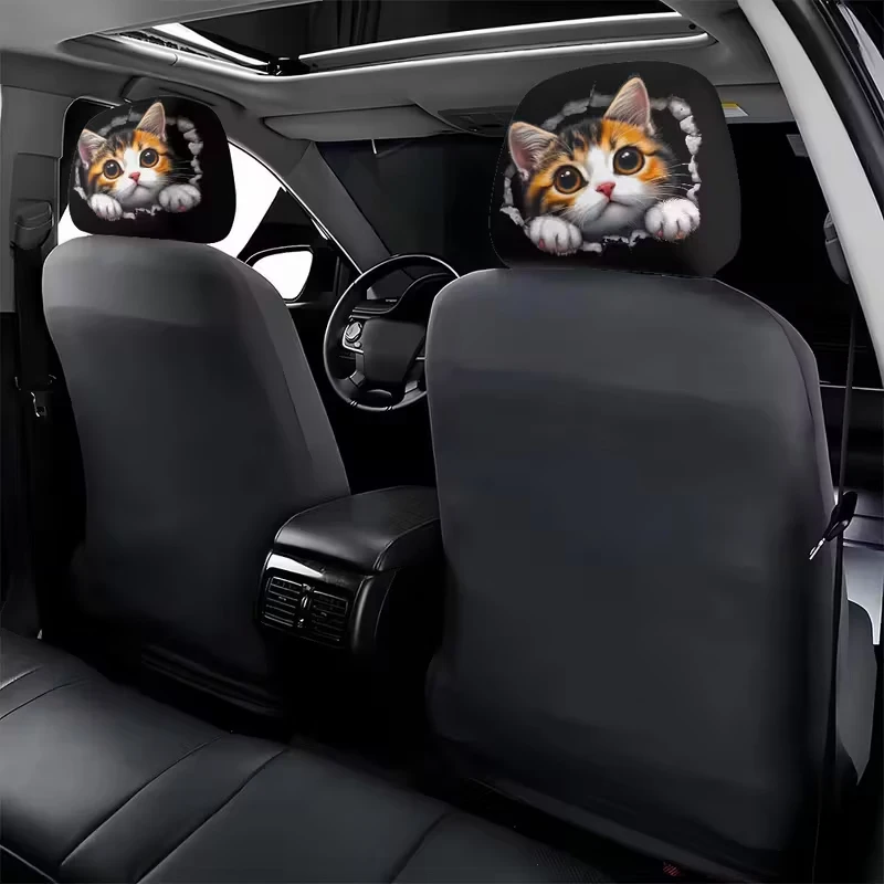 2PCS süße orange Katze Auto Kopf Kissenbezug, lustige doppelseitige Druck modische staubdichte Kopf Kissenbezug – Detail 2