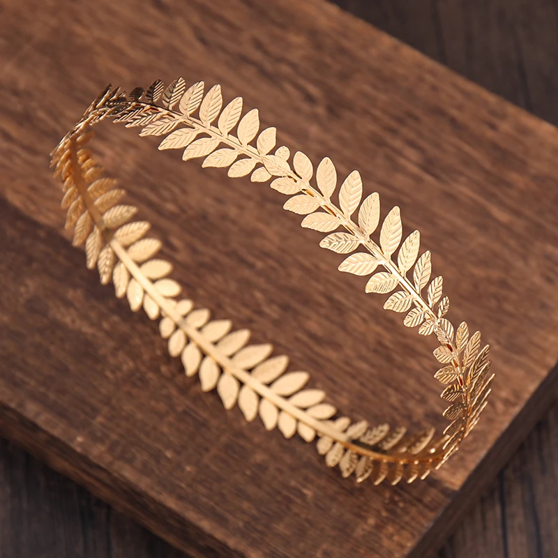 Round hair band baroque vintage golden olive leaves tiaras crown bridal wedding headdress hair accessories