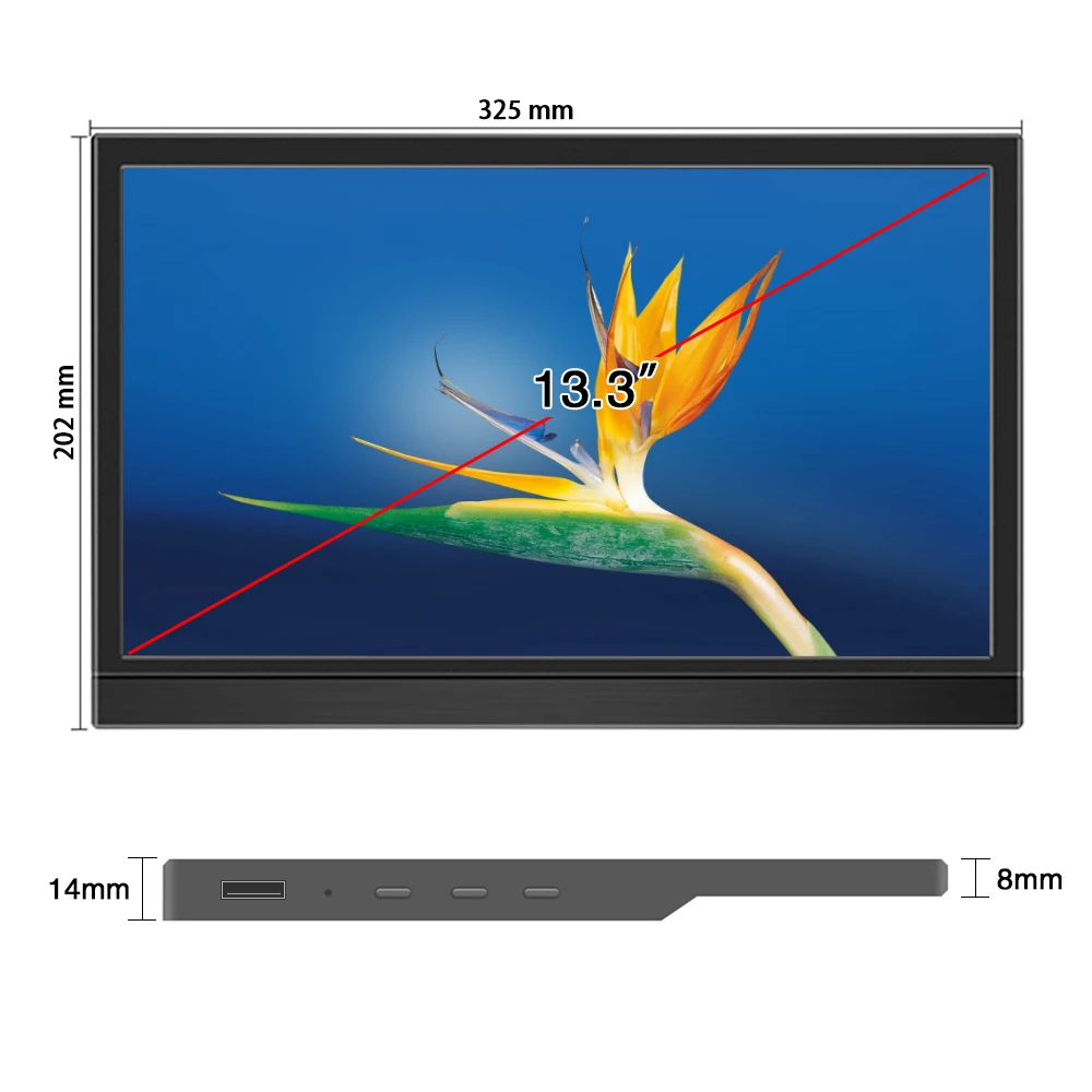 휴대용 13.3인치 모니터 1366 * 768 해상도 60Hz 재생률 경량 디스플레이 비즈니스 여행 게임용