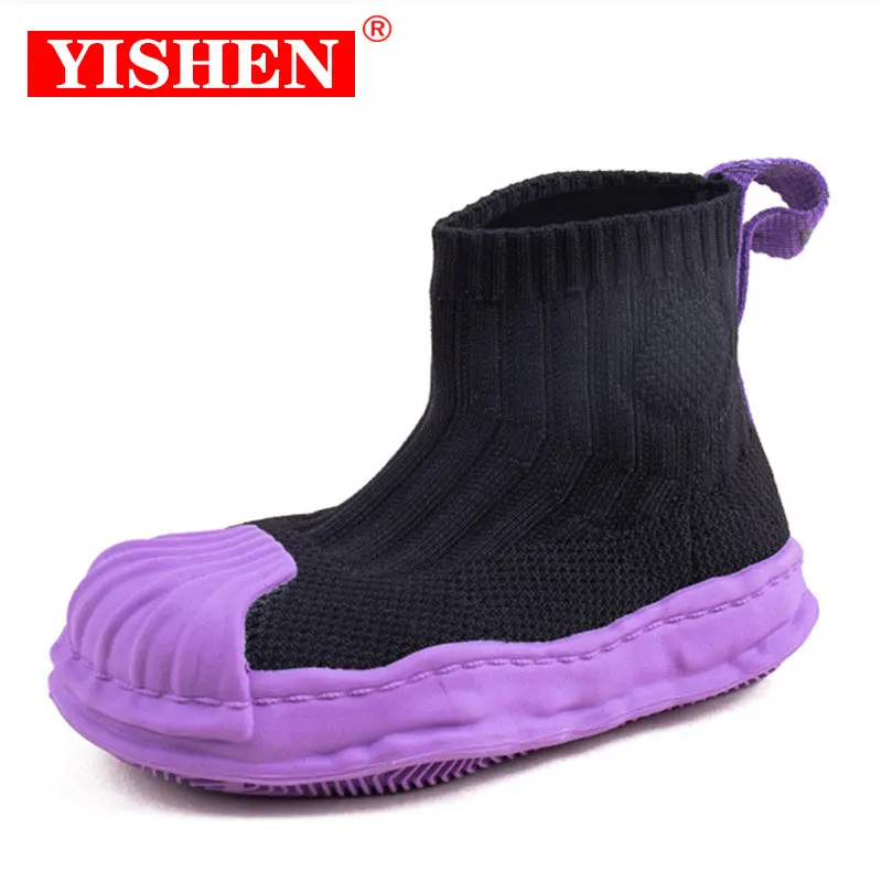 YISHEN Girls Boots Socks Shoes Children's Boots Breathable Knitting Chunky Fashion Trend Boots For Kids Bottes Pour Enfants