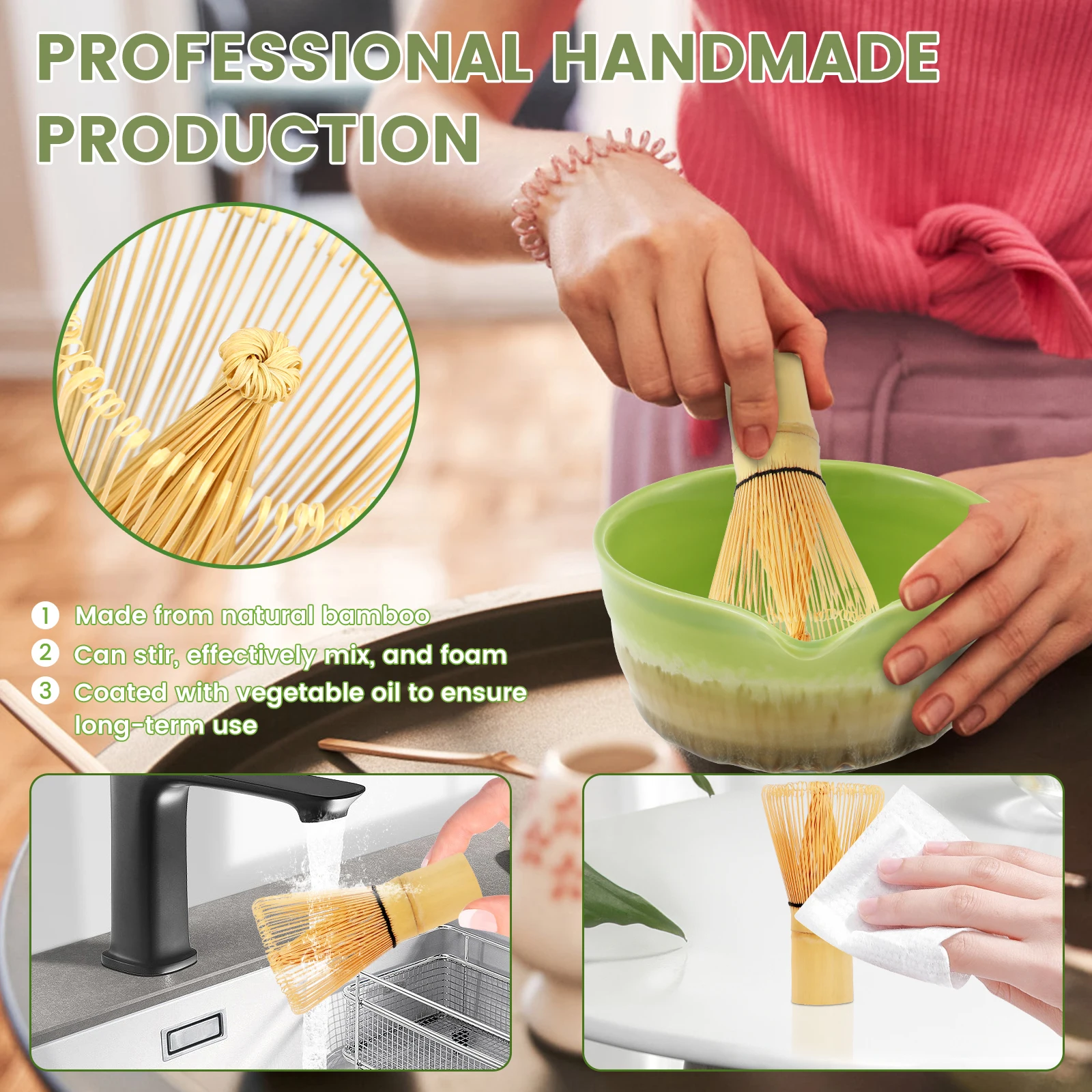 Ceramic Handmade Japanese Matcha Tea Set Matcha Bowl Bamboo Whisk Teaspoon Tea Set Beverage Shop Tea-making Tools Accessories