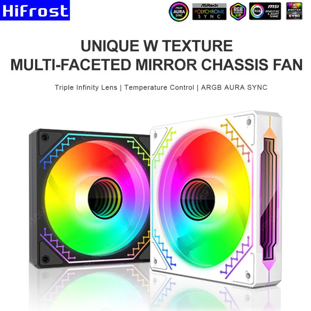 PC 케이스 선풍기 1800 RPM 5V 3 핀 ARGB 4 핀 PWM 주소 지정 가능 RGB 케이스, 컴퓨터 케이스용 선풍기 순환 미러 조명 효과, 120mm