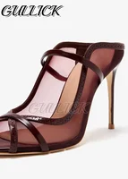 Sandales mules rouge bordeaux, bout ouvert, talons hauts, chaussures à Double lanières, chaussures à enfiler, pantoufles extérieures à enfiler, été et automne 4