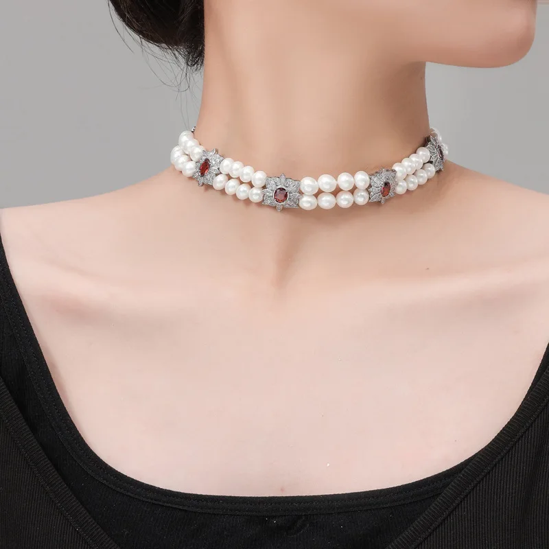 

European and American double row pearl necklace, elegant and elegant, with a small number of high-end collarbone chains