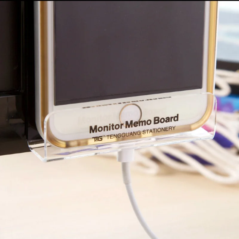 Creative Acrylic Monitor Message Memo Board for Sticky Note Transparent Name Card Phone Holder Desktop desk organizer monitor memo board clip sticky note holder
