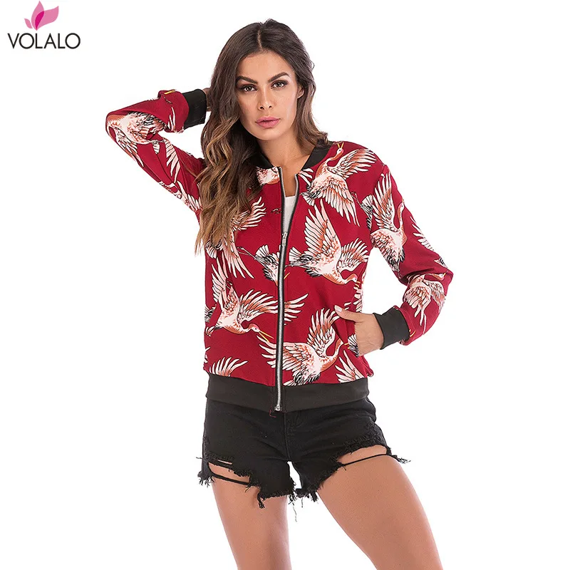 

VOLALO Spring Winter New Autumn Embroidery Bomber Jacket Women Harajuku Pilot Jacket Coat Casual Printing Basic Baseball Jackets